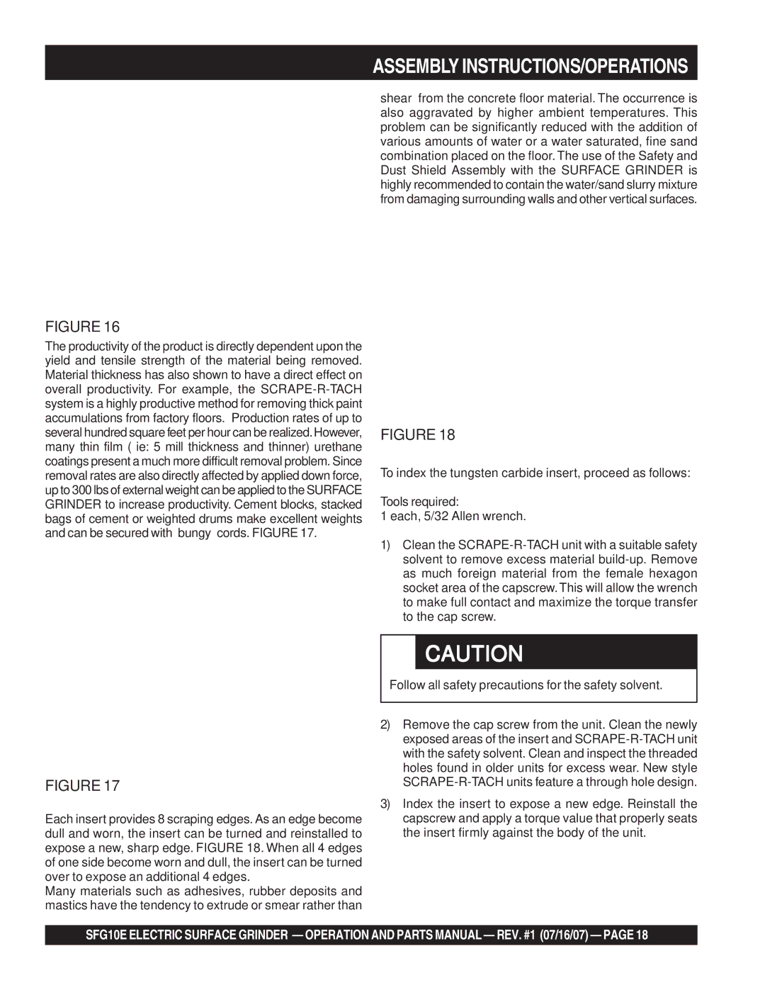 Stow SFG10E manual Follow all safety precautions for the safety solvent 