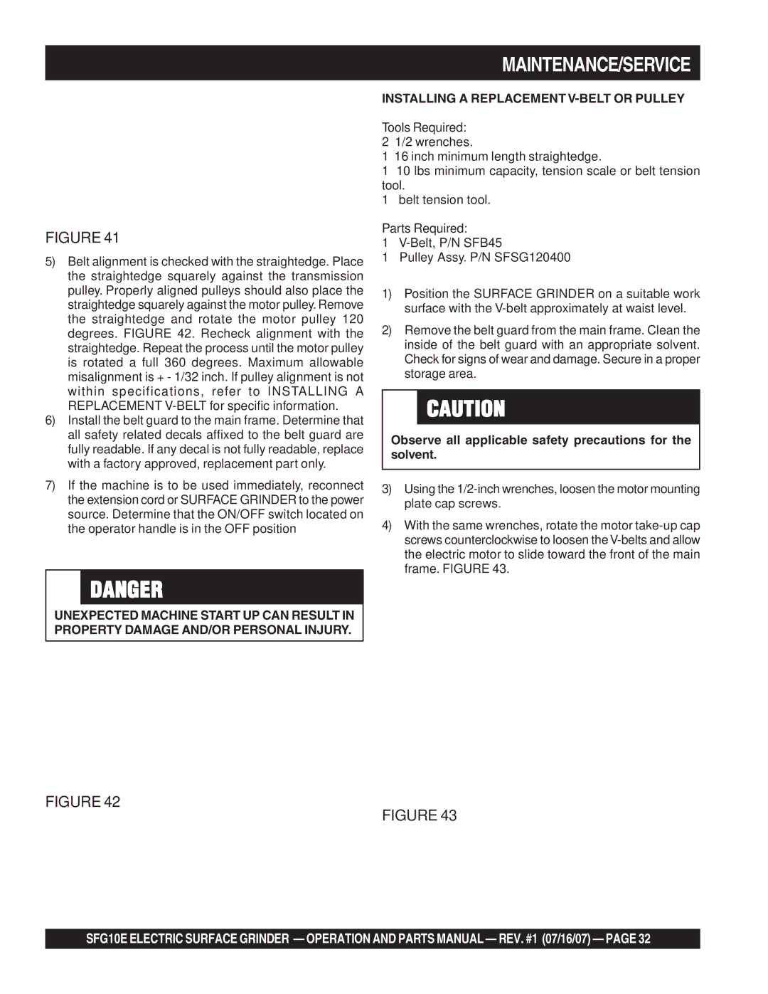 Stow SFG10E manual Maintenance/Service, Installing a Replacement V-BELT or Pulley 