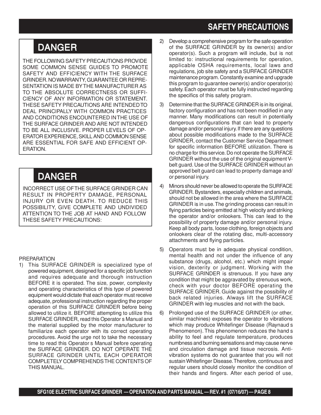 Stow SFG10E manual Safety Precautions 