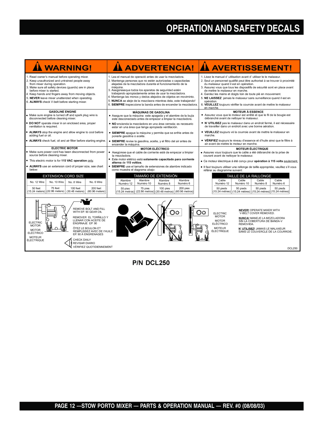 Stow SMC3PE, SMC3PB operation manual Operation and Safety Decals, Advertencia Avertissement 