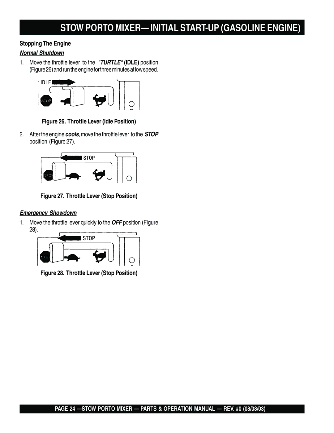 Stow SMC3PE, SMC3PB operation manual Stopping The Engine, Throttle Lever Stop Position 