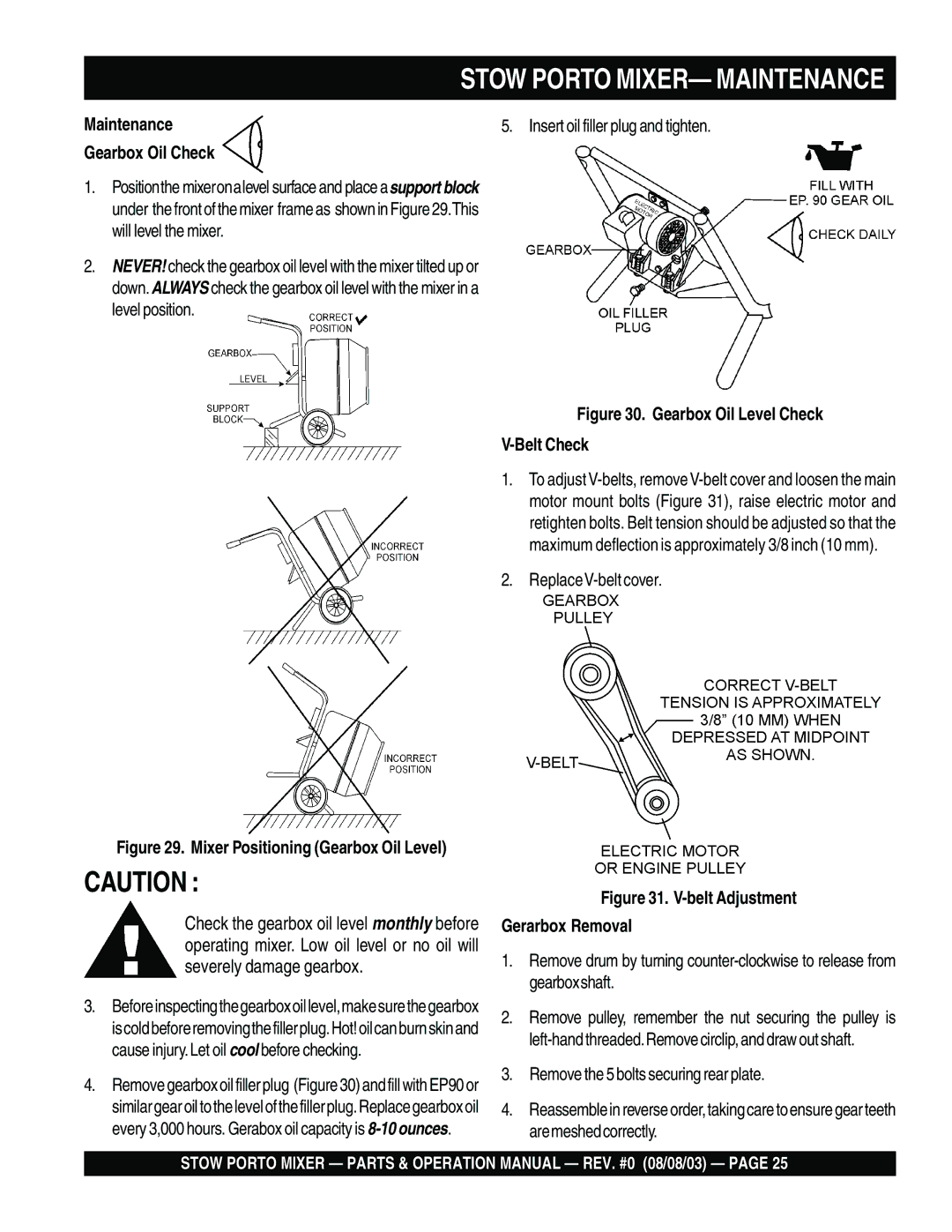 Stow SMC3PB, SMC3PE operation manual Stow Porto MIXER- Maintenance, Maintenance Gearbox Oil Check 