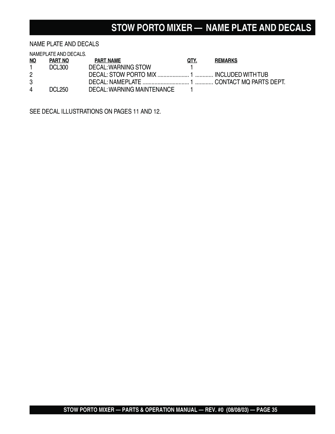 Stow SMC3PB, SMC3PE operation manual Decalwarning Stow 