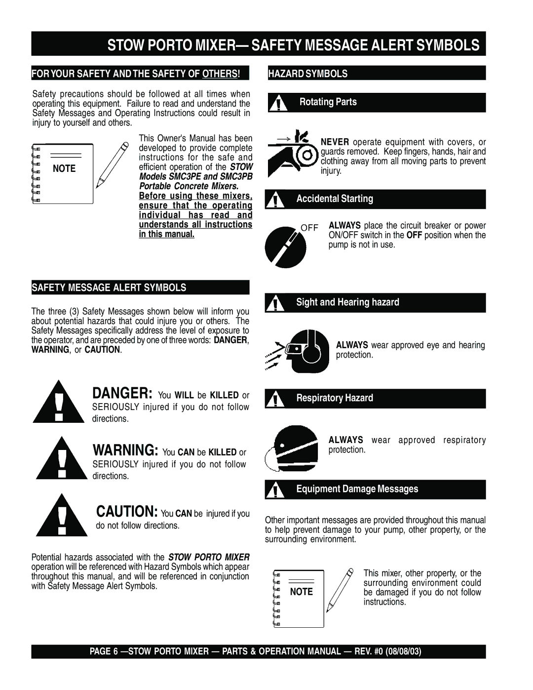 Stow SMC3PE, SMC3PB operation manual Stow Porto MIXER- Safety Message Alert Symbols, Foryour Safety and the Safety of Others 