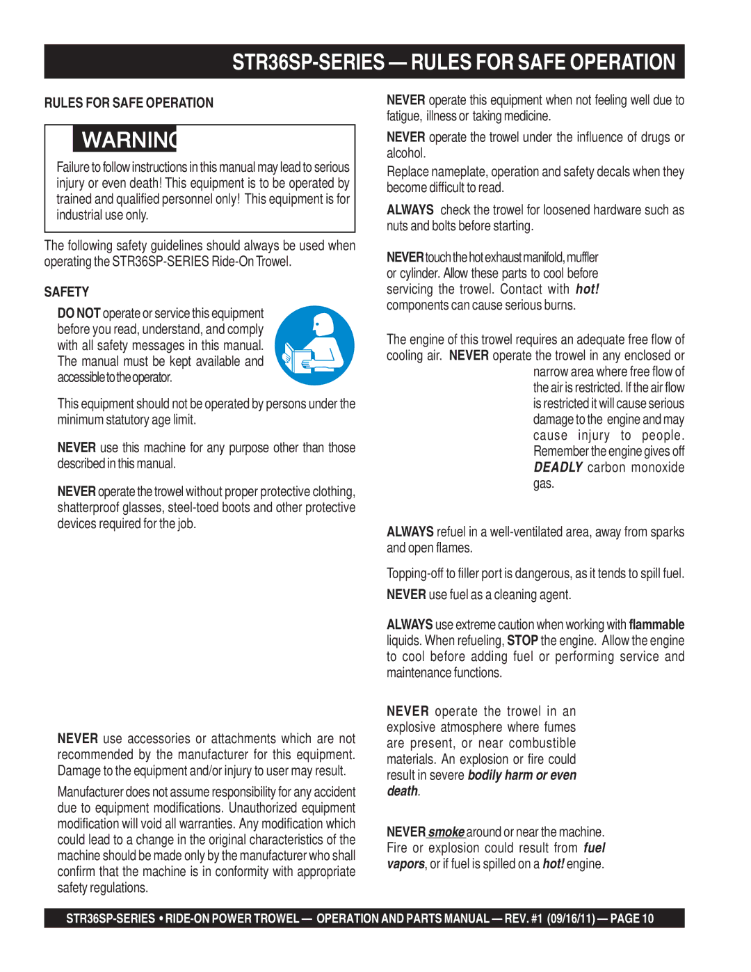 Stow STR36SP manual Fatigue, illness or taking medicine, Do not operate or service this equipment 