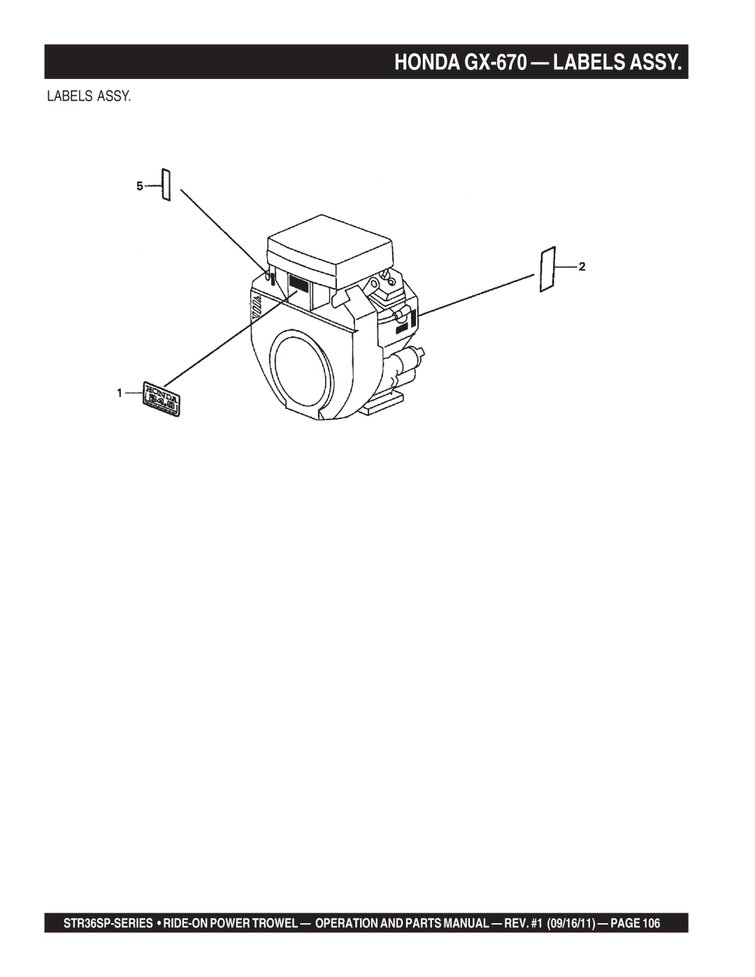 Stow STR36SP manual Honda GX-670 Labels Assy 
