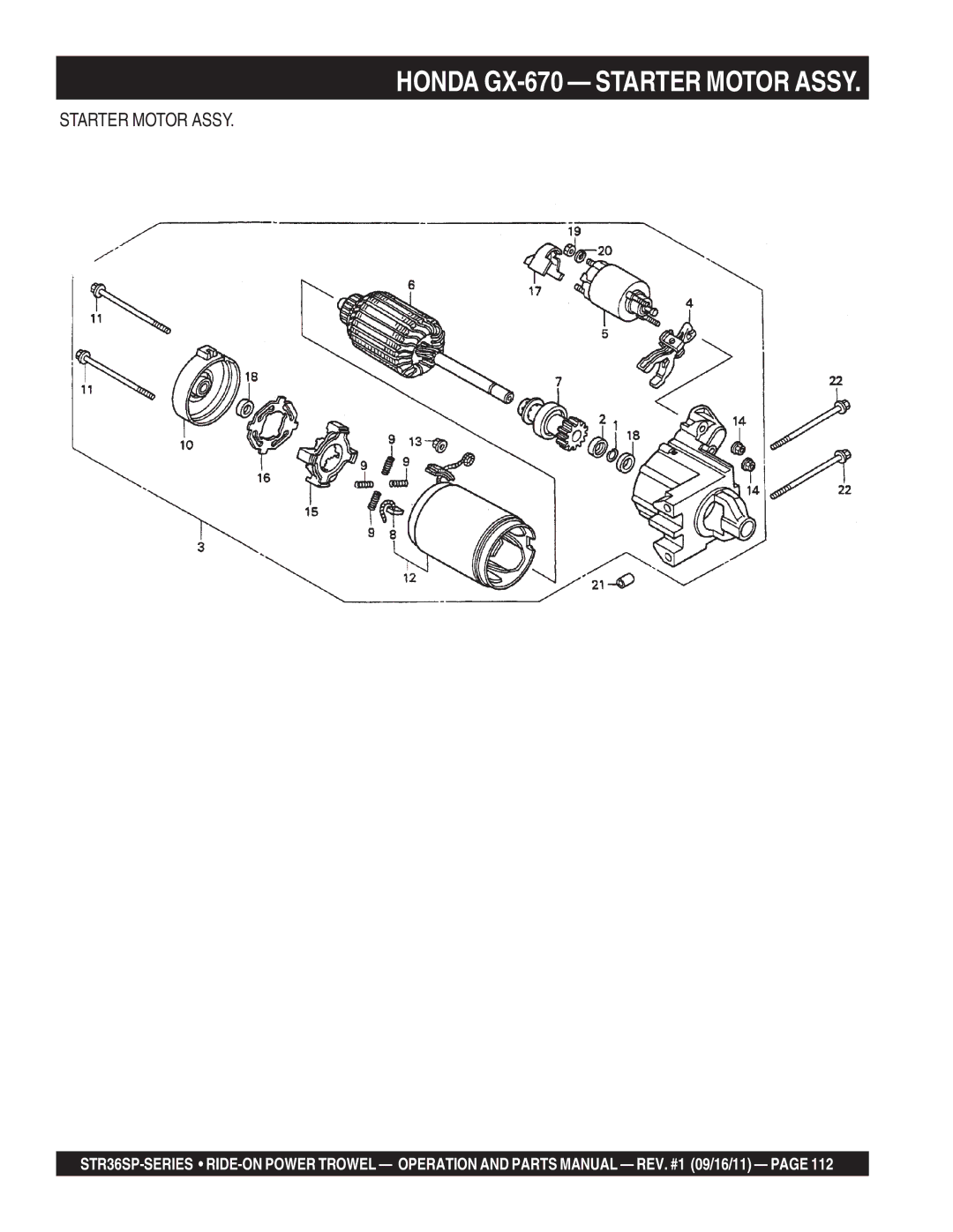 Stow STR36SP manual Honda GX-670 Starter Motor Assy 