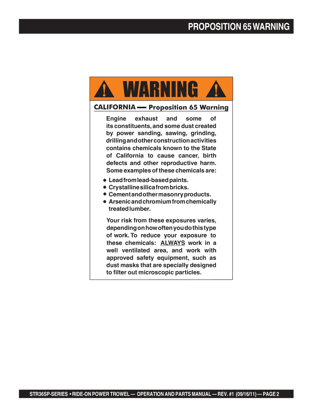 Stow STR36SP manual Proposition 65WARNING 