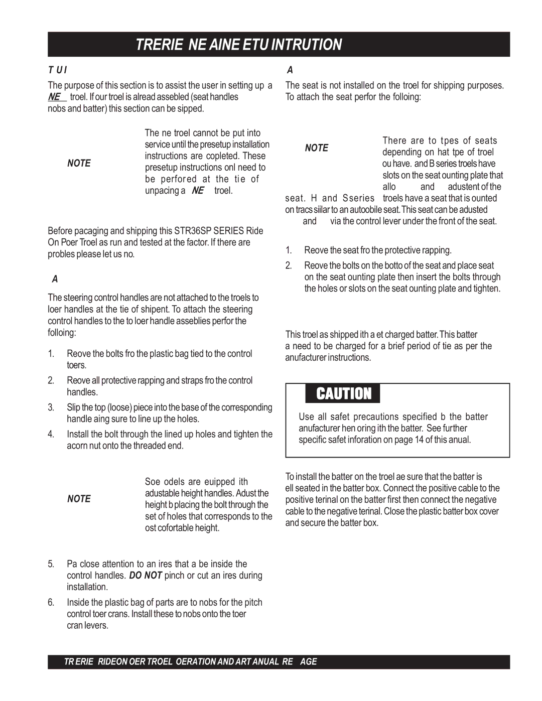 Stow manual STR36SP-SERIES NEW Machine Setup Instructions, Trowel Pre-Set Up Instructions, Control Handle Assembly 