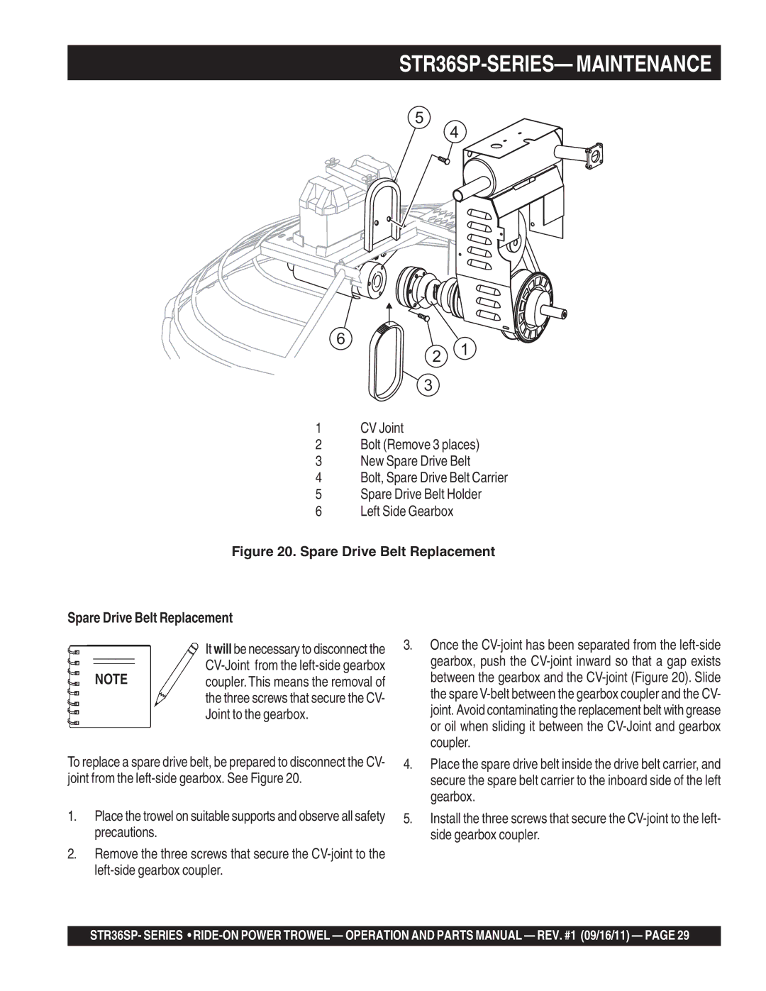 Stow manual STR36SP-SERIES- Maintenance, Spare Drive Belt Replacement 