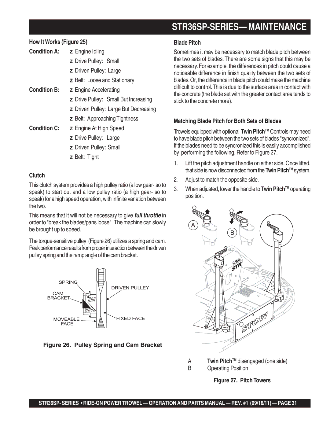 Stow STR36SP manual How It Works Figure Condition a  Engine Idling, Clutch, Blade Pitch, Operating Position 