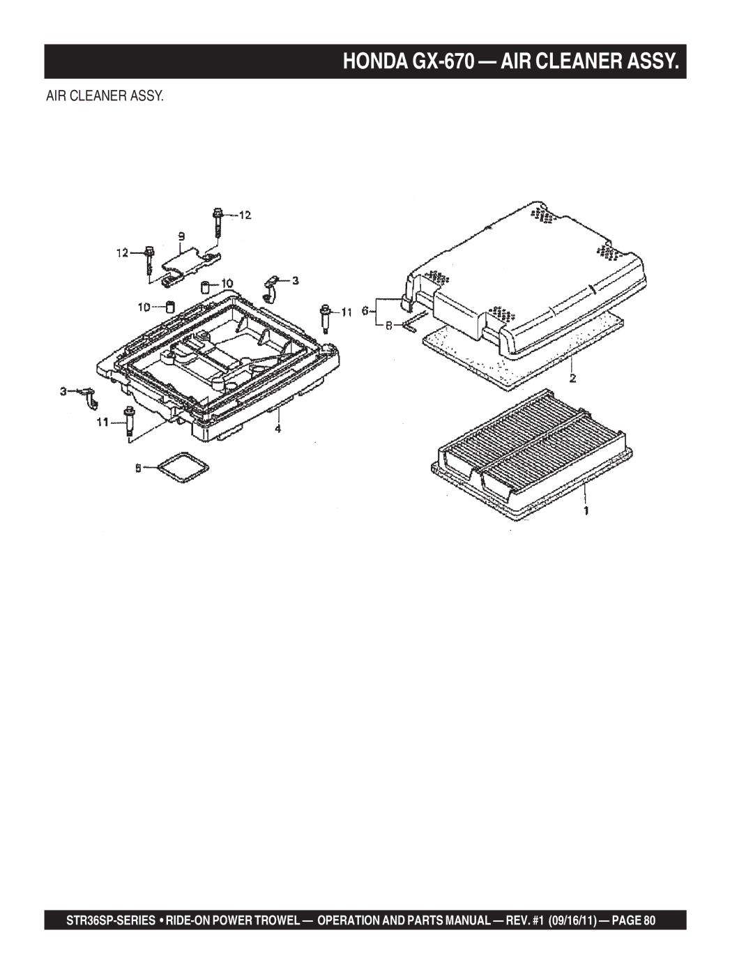 Stow STR36SP manual Honda GX-670 AIR Cleaner Assy 