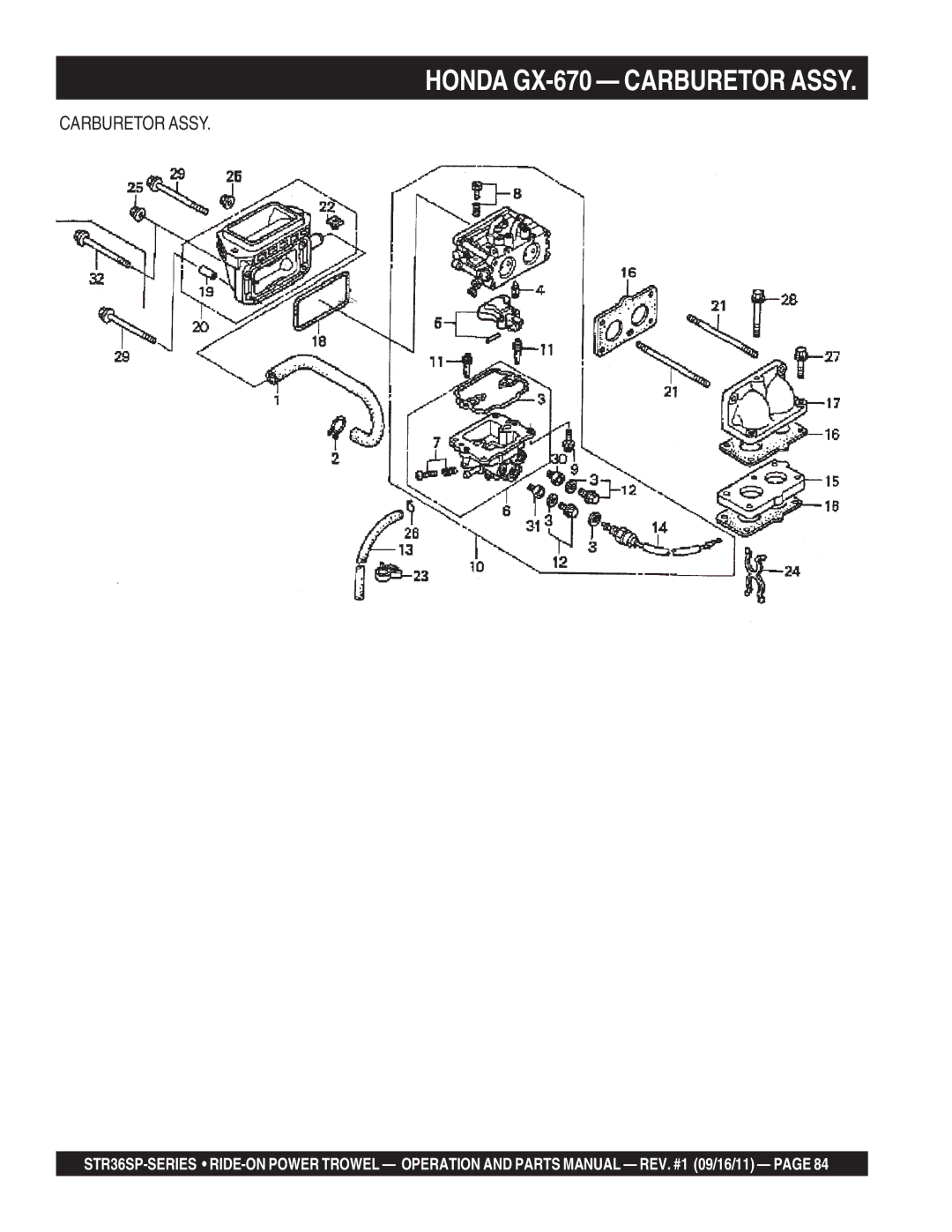 Stow STR36SP manual Honda GX-670 Carburetor Assy 