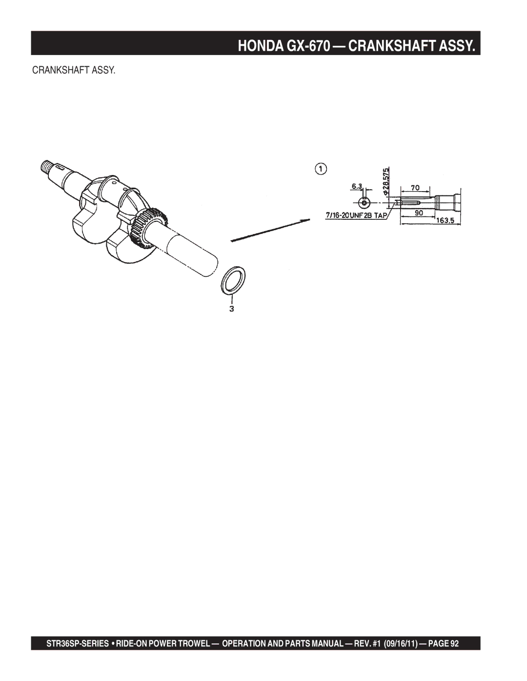 Stow STR36SP manual Honda GX-670 Crankshaft Assy 