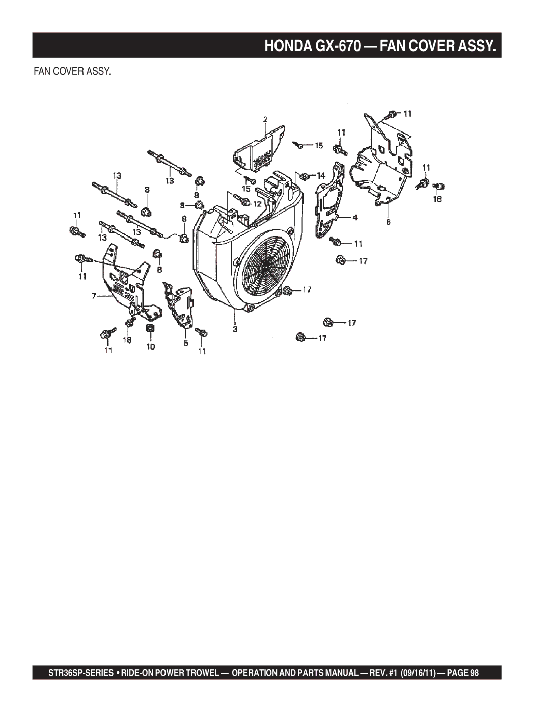 Stow STR36SP manual Honda GX-670 FAN Cover Assy 
