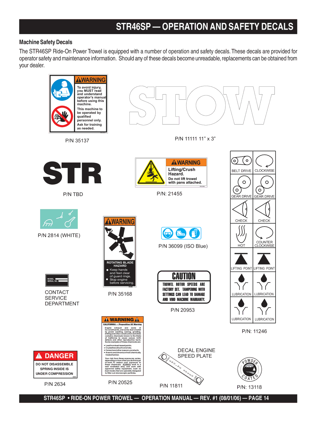 Stow manual STR46SP Operation and Safety Decals, Machine Safety Decals 