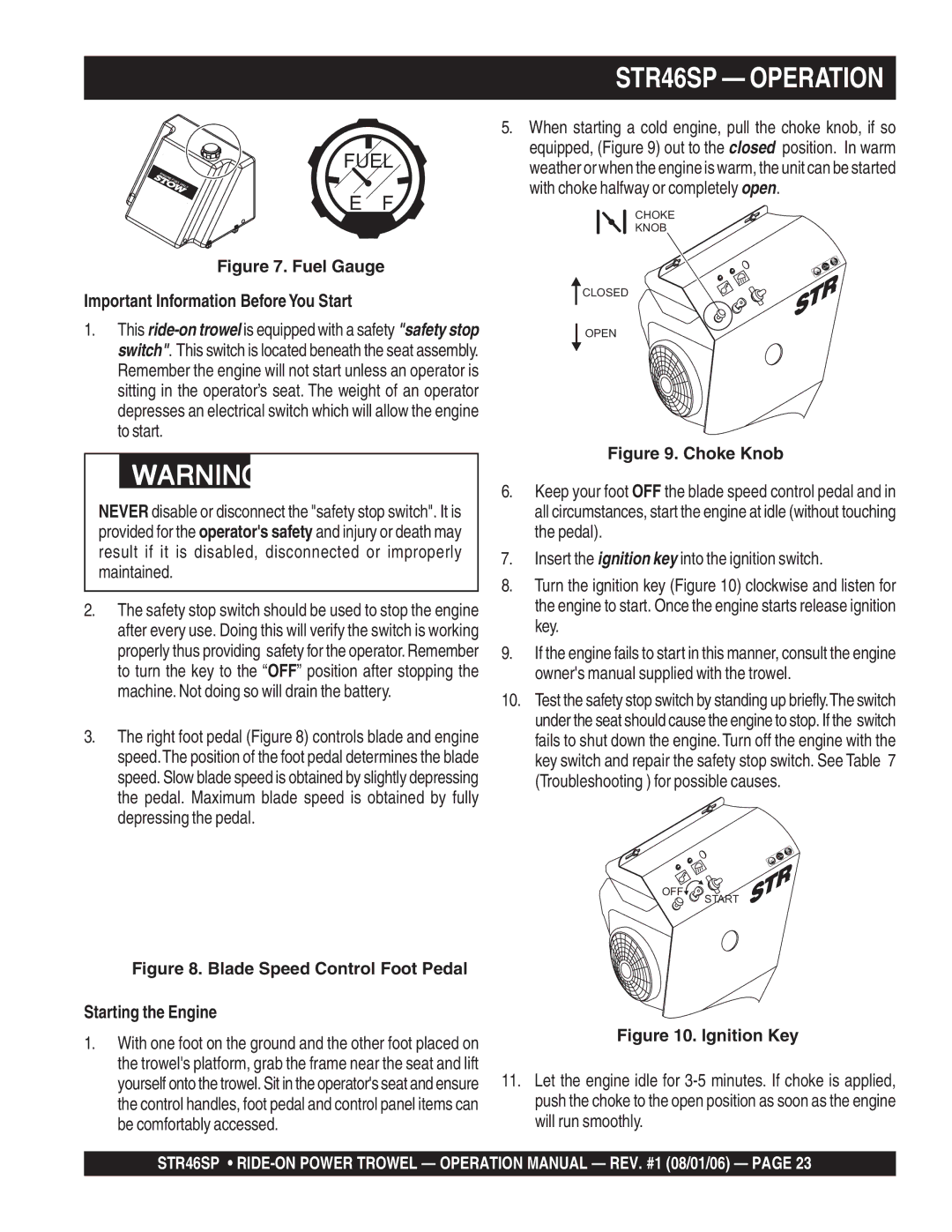 Stow manual STR46SP Operation, Fuel Gauge Important Information Before You Start 