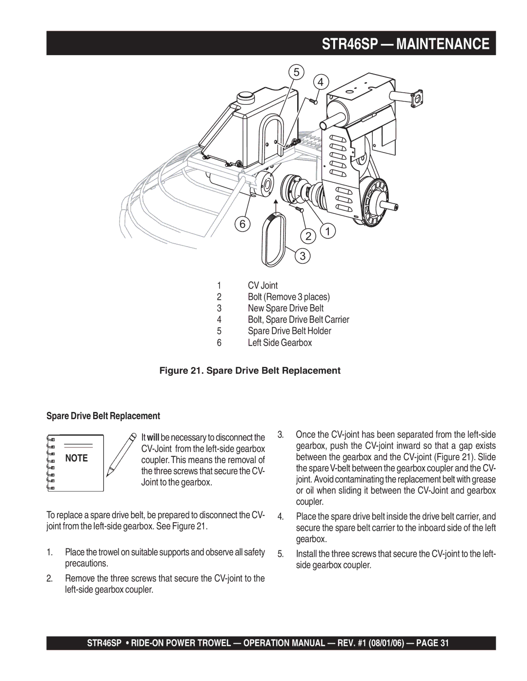 Stow STR46SP manual Spare Drive Belt Replacement 