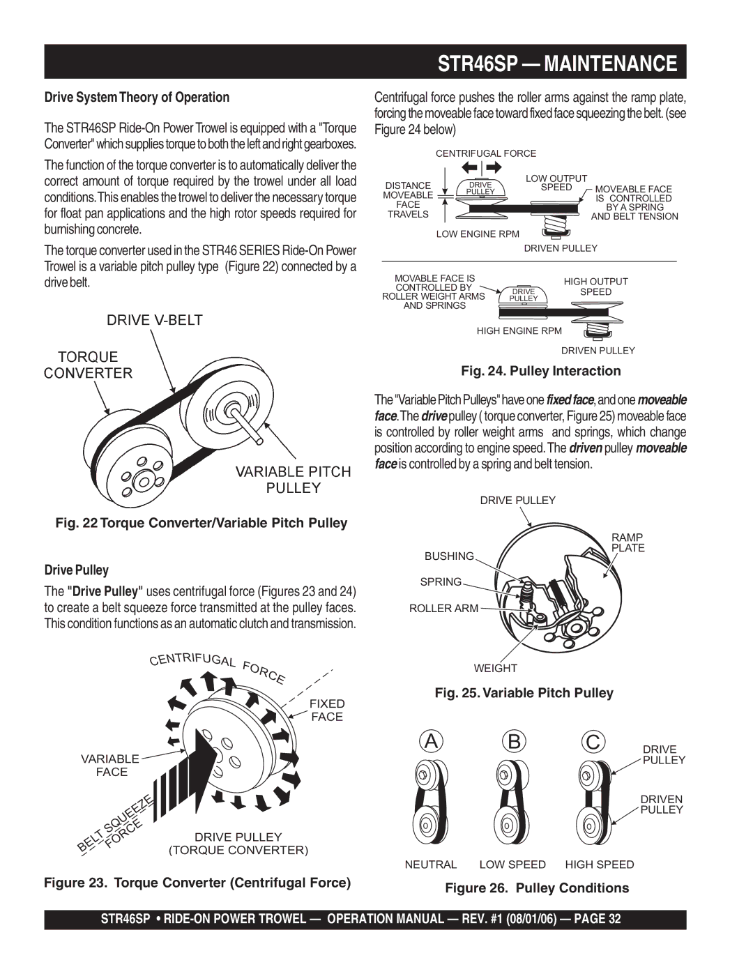 Stow STR46SP manual Drive System Theory of Operation, Torque Converter/Variable Pitch Pulley Drive Pulley 