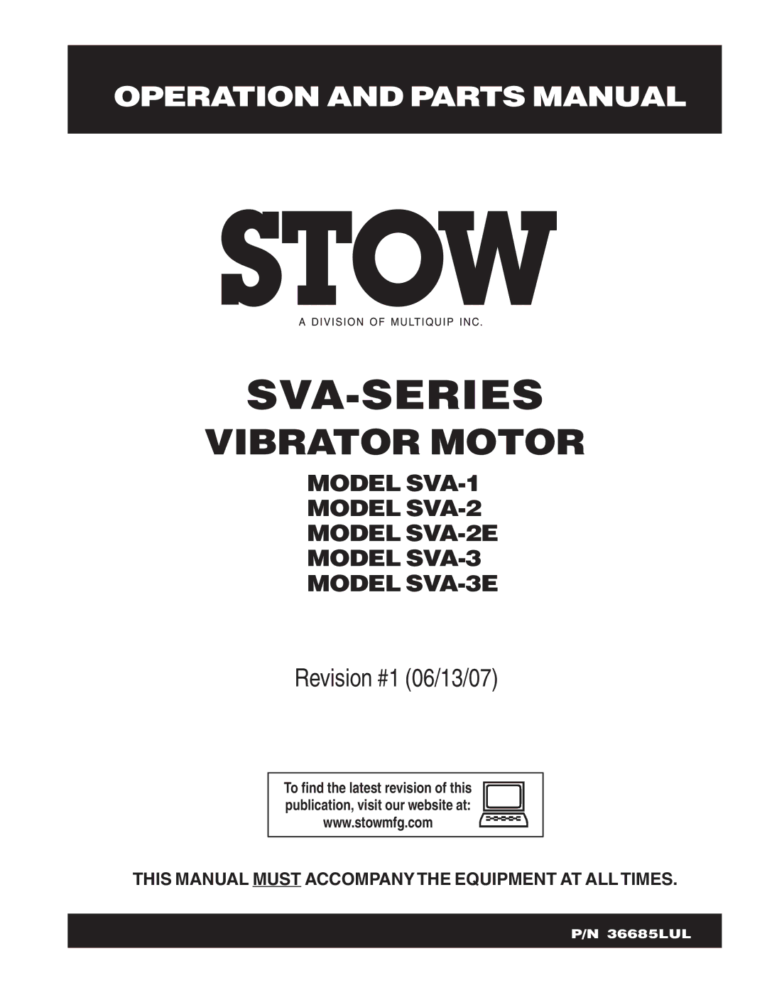 Stow SVA-3E, SVA-2E, SVA-1 manual Sva-Series 