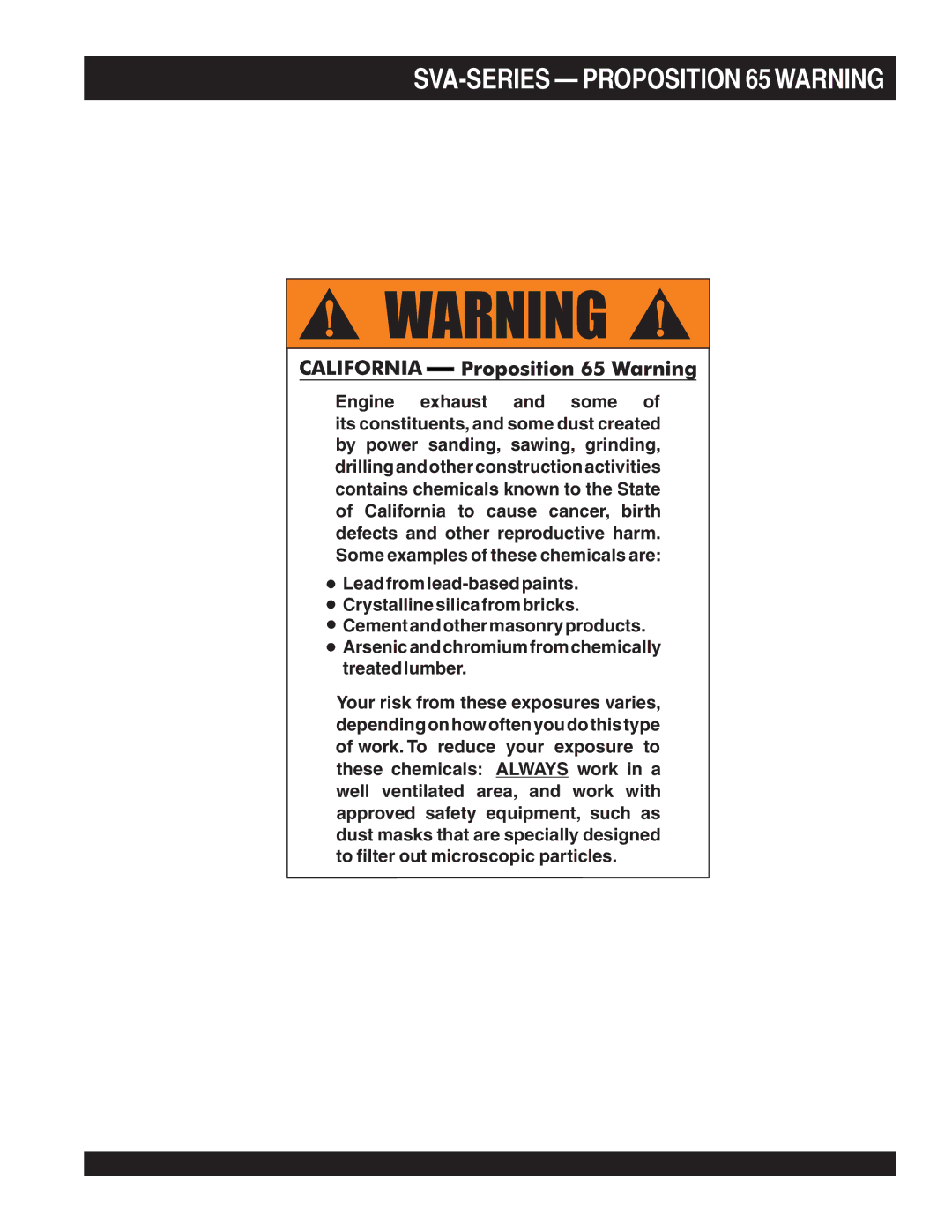 Stow SVA-2E, SVA-3E, SVA-1 manual SVA-SERIES Proposition 65WARNING 