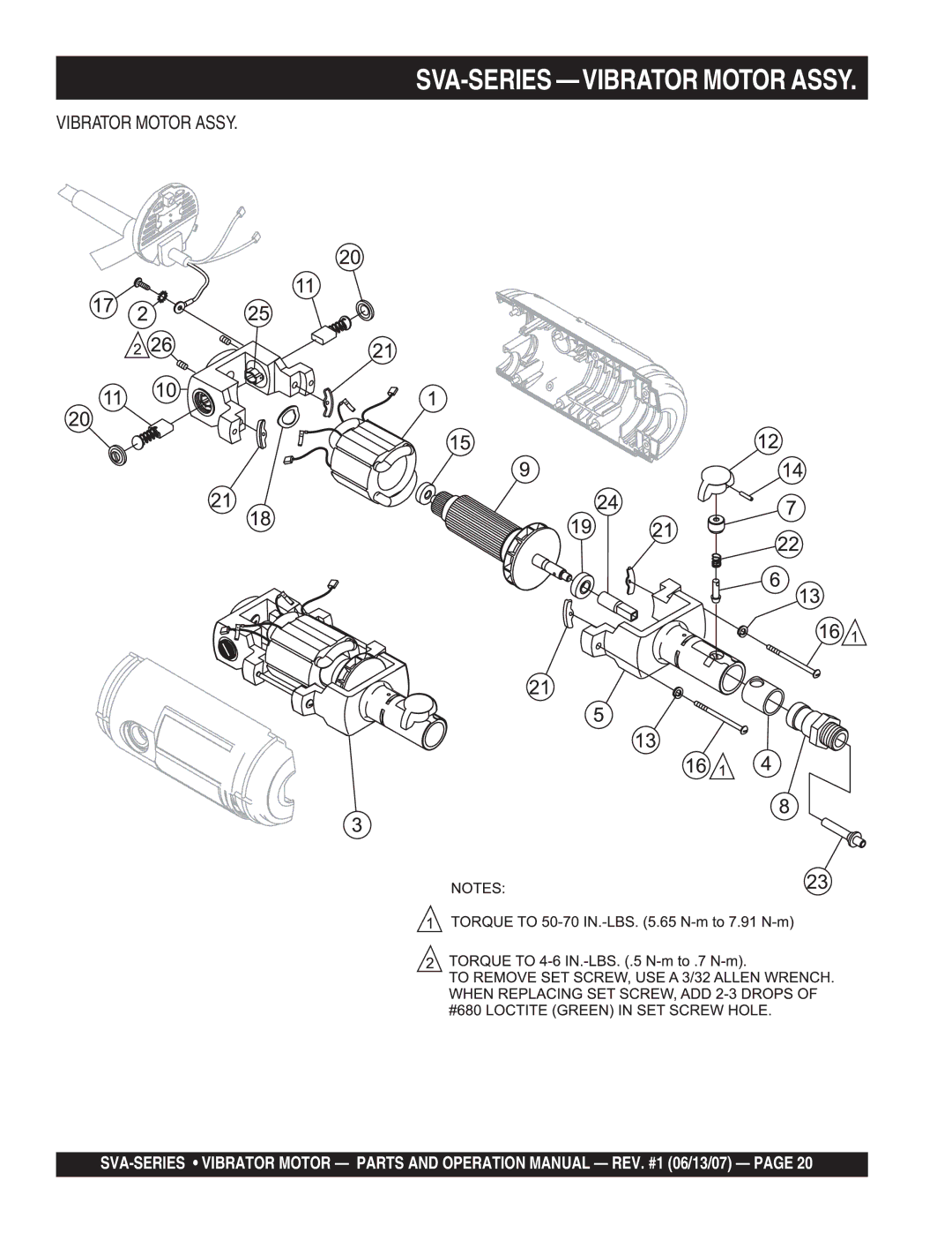 Stow SVA-2E, SVA-3E, SVA-1 manual SVA-SERIES -VIBRATOR Motor Assy 