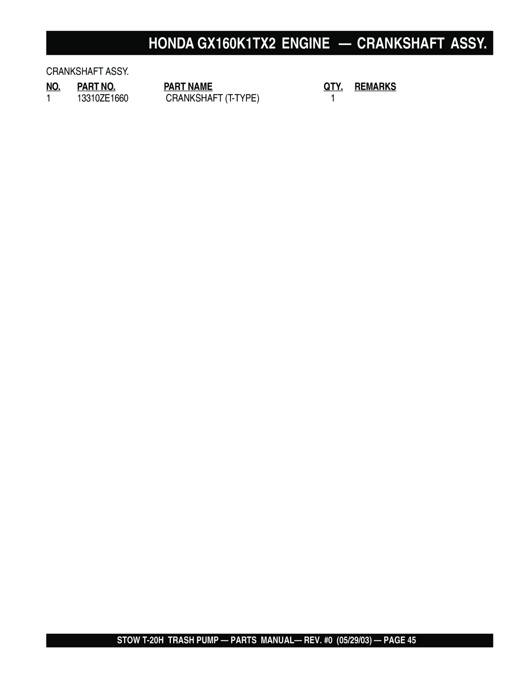 Stow T-20H manual Crankshaft T-TYPE 