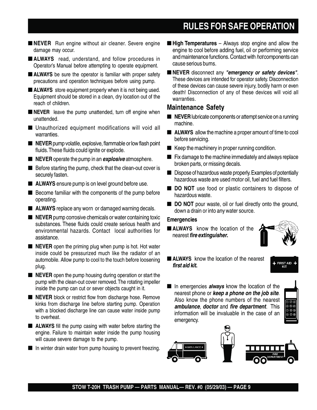 Stow T-20H manual Rules for Safe Operation 