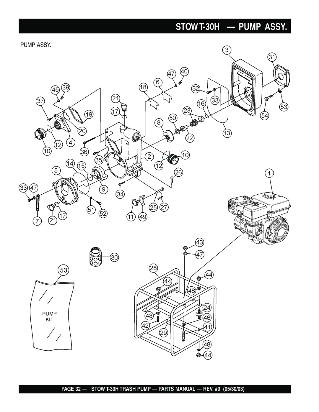 Stow manual Stow T-30H Trash Pump Parts Manual REV. #0 05/30/03 