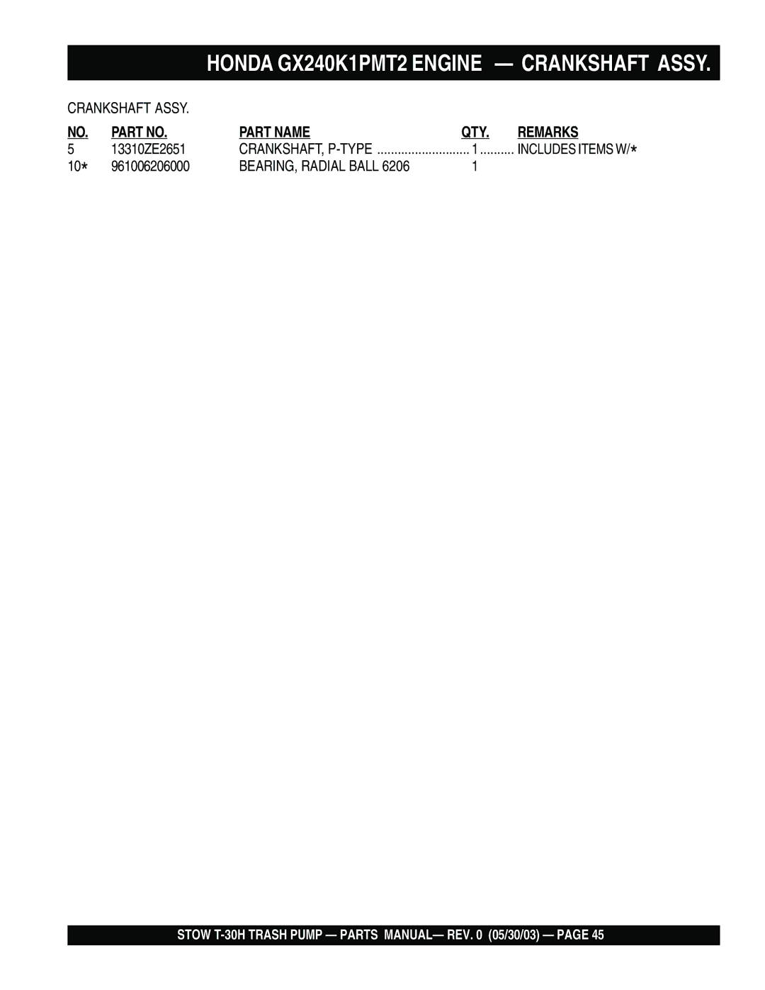 Stow T-30H manual 13310ZE2651 