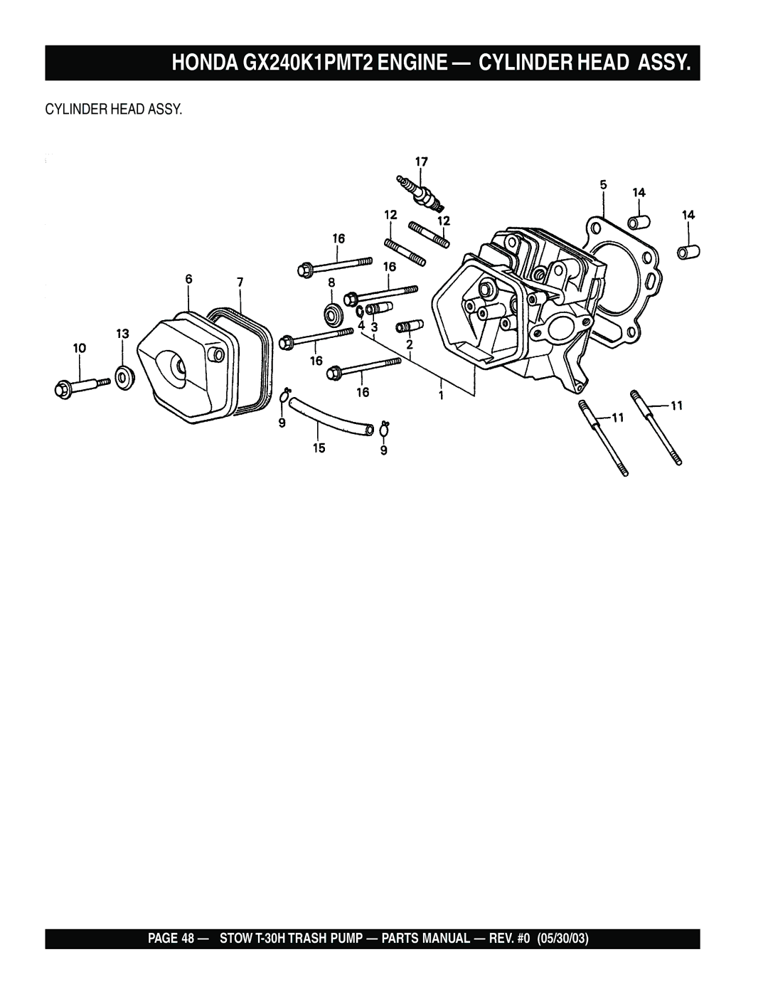 Stow T-30H manual Honda GX240K1PMT2 Engine Cylinder Head Assy 