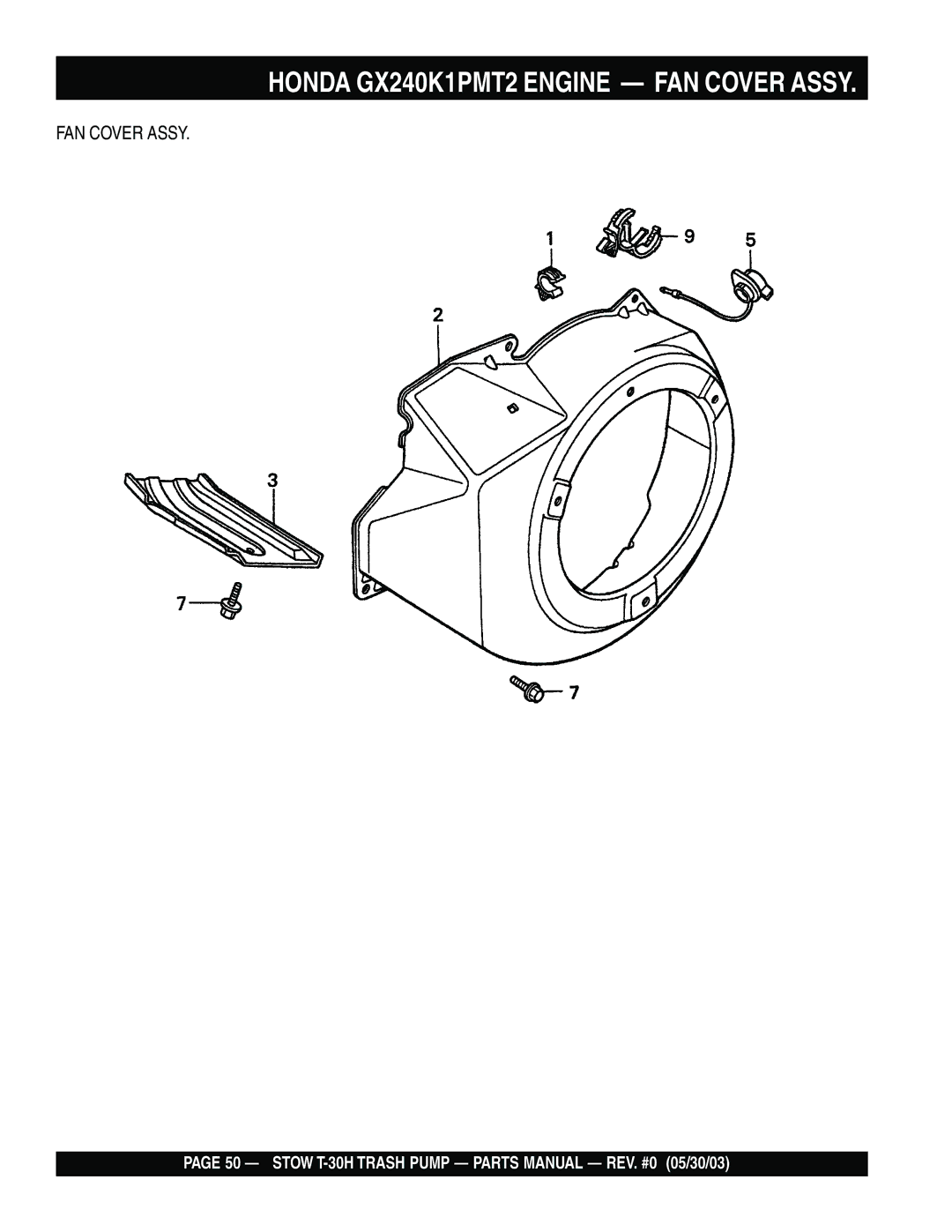 Stow T-30H manual Honda GX240K1PMT2 Engine FAN Cover Assy 