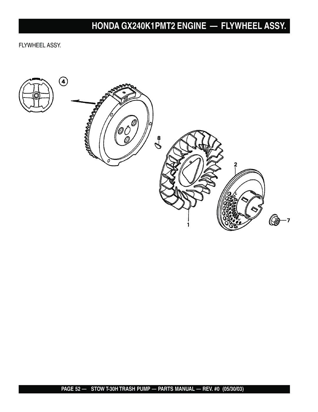 Stow T-30H manual Honda GX240K1PMT2 Engine Flywheel Assy 