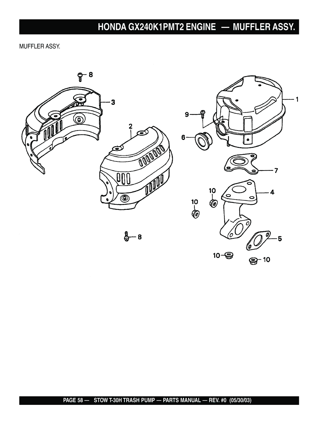Stow T-30H manual Honda GX240K1PMT2 Engine Muffler Assy 