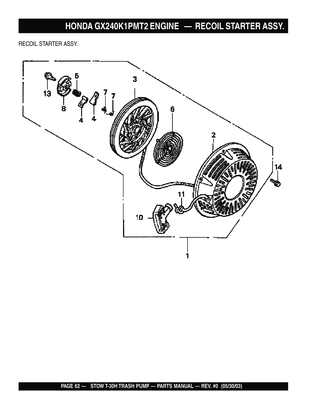 Stow T-30H manual Honda GX240K1PMT2 Engine Recoil Starter Assy 