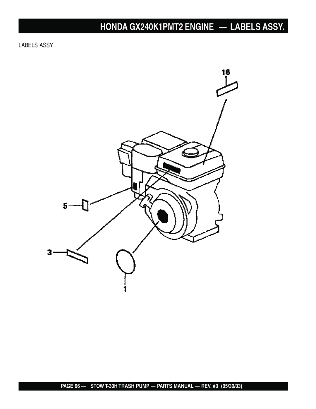 Stow T-30H manual Honda GX240K1PMT2 Engine Labels Assy 
