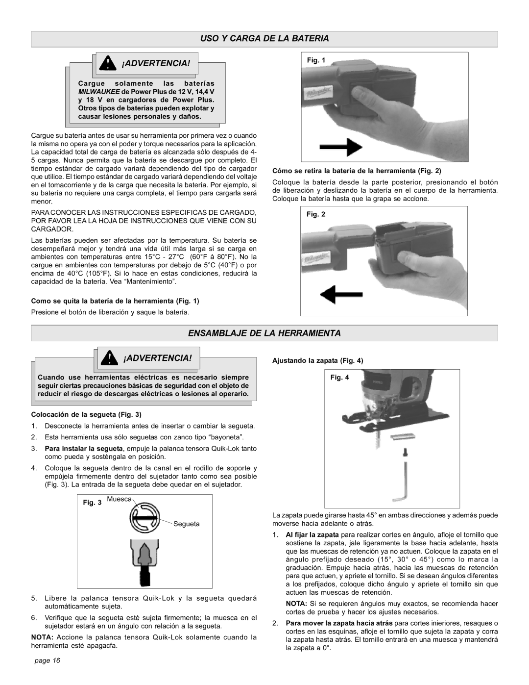 StreamLight 6267-20 manual USO Y Carga DE LA Bateria ¡ADVERTENCIA, Ensamblaje DE LA Herramienta ¡ADVERTENCIA 