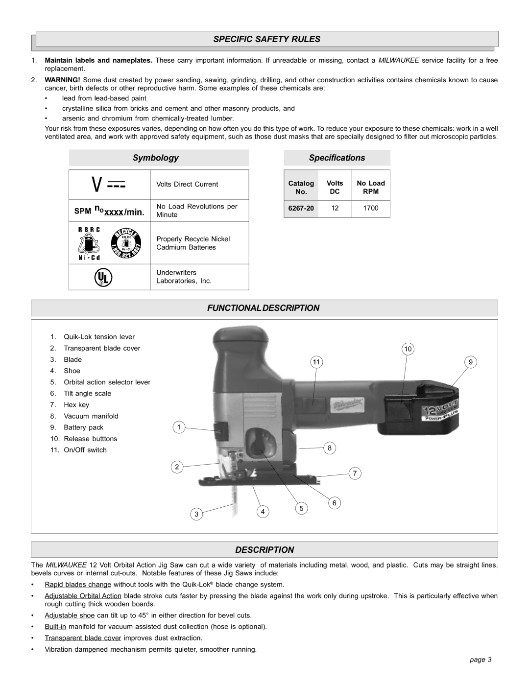 StreamLight 6267-20 manual Specific Safety Rules, Functionaldescription, Description 