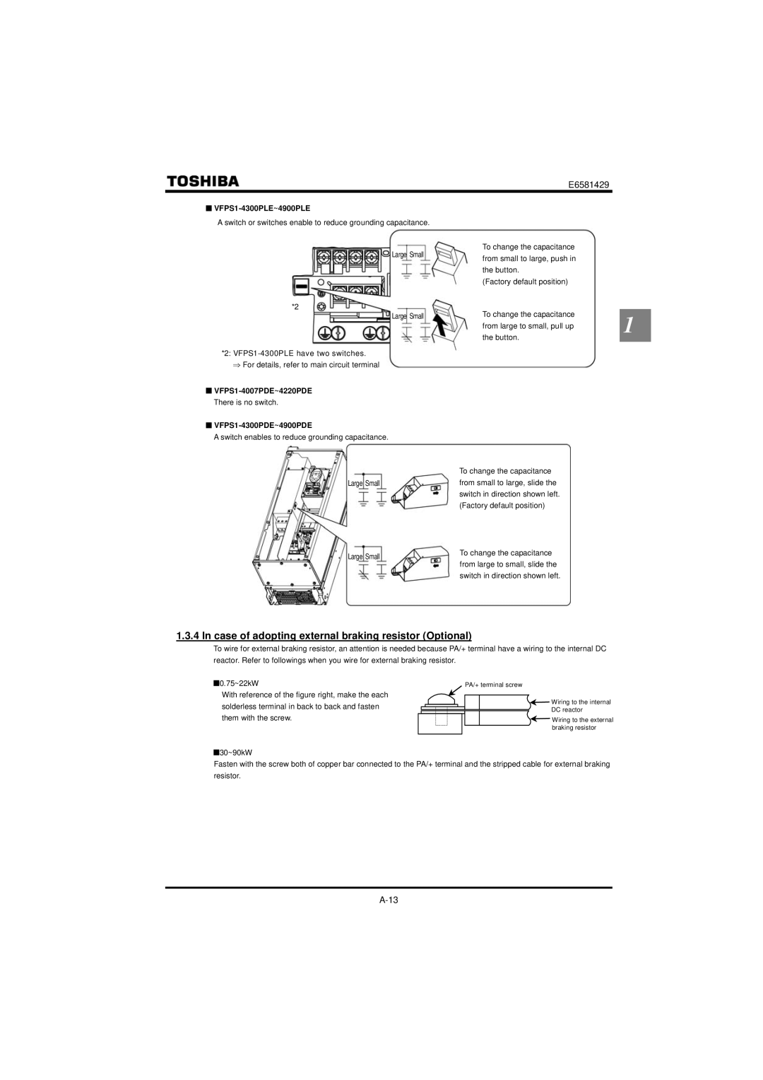 StreamLight VF-PS1 instruction manual Case of adopting external braking resistor Optional, VFPS1-4300PLE~4900PLE 