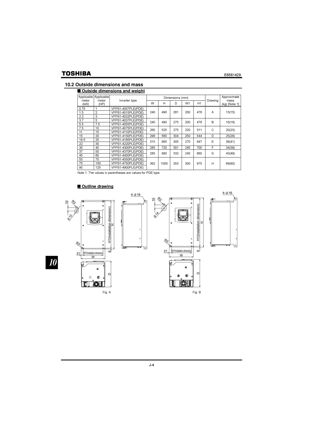 StreamLight VF-PS1 instruction manual Outside dimensions and mass, Outside dimensions and weight, Outline drawing 