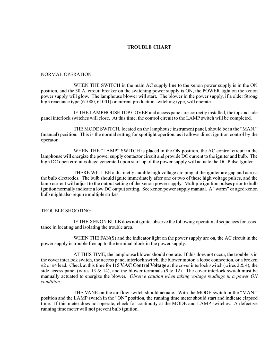 Strong Enterprises 48057 manual Trouble Chart, Normal Operation 