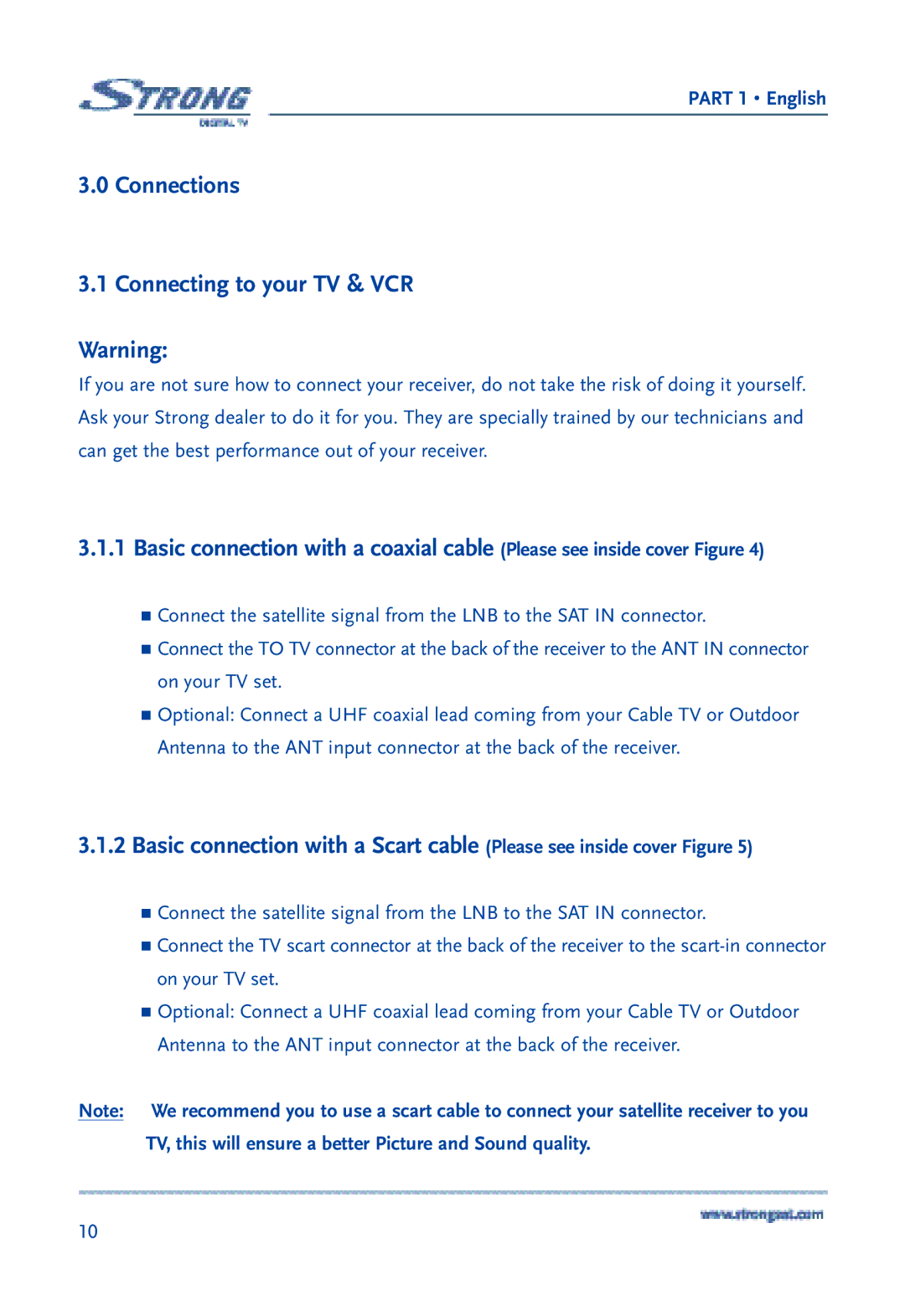 Strong Enterprises SRT 6850 manual Connections Connecting to your TV & VCR 