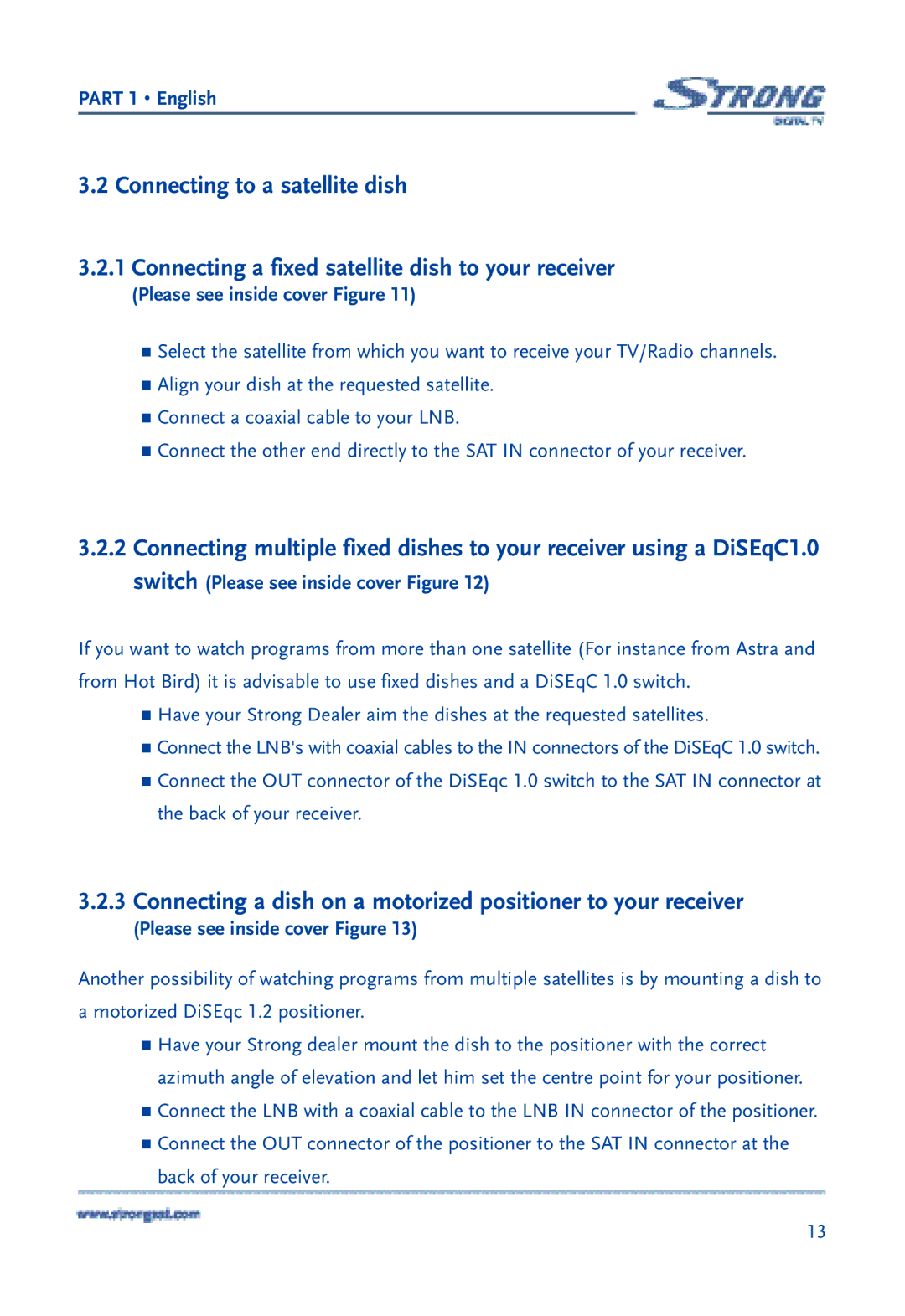 Strong Enterprises SRT 6850 manual Connecting a dish on a motorized positioner to your receiver 