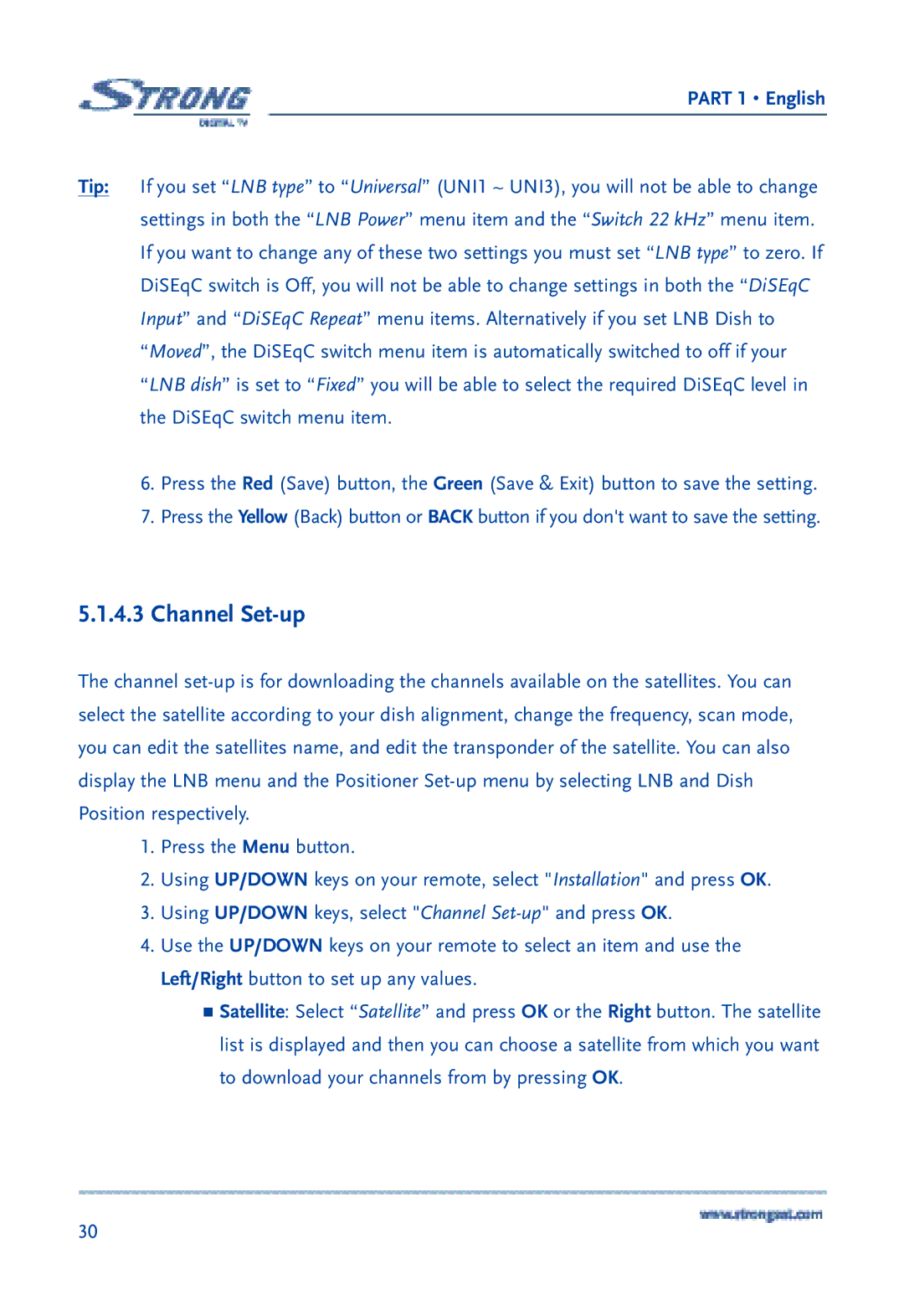 Strong Enterprises SRT 6850 manual Channel Set-up 