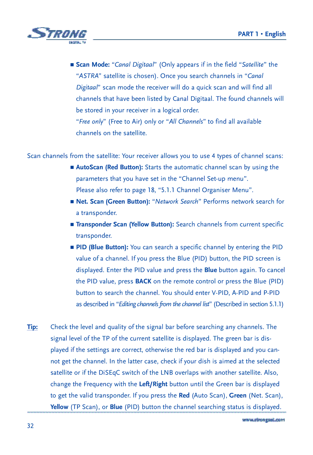 Strong Enterprises SRT 6850 manual Please also refer to page 18, 5.1.1 Channel Organiser Menu 