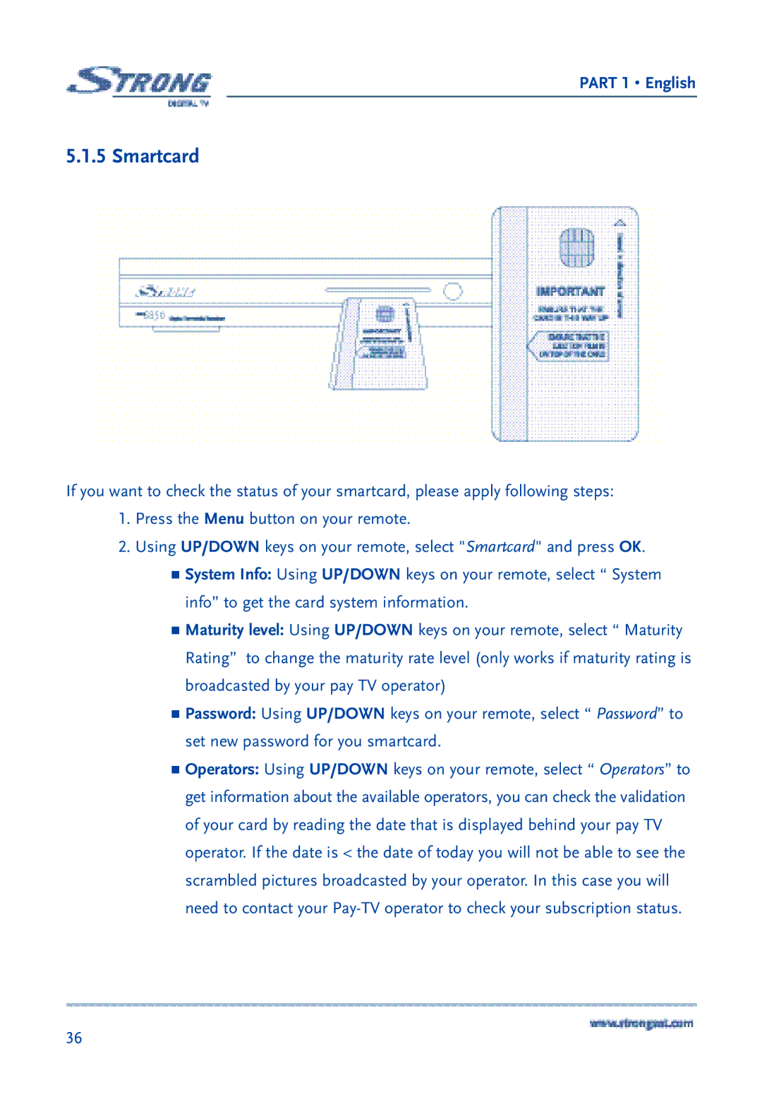 Strong Enterprises SRT 6850 manual Smartcard 