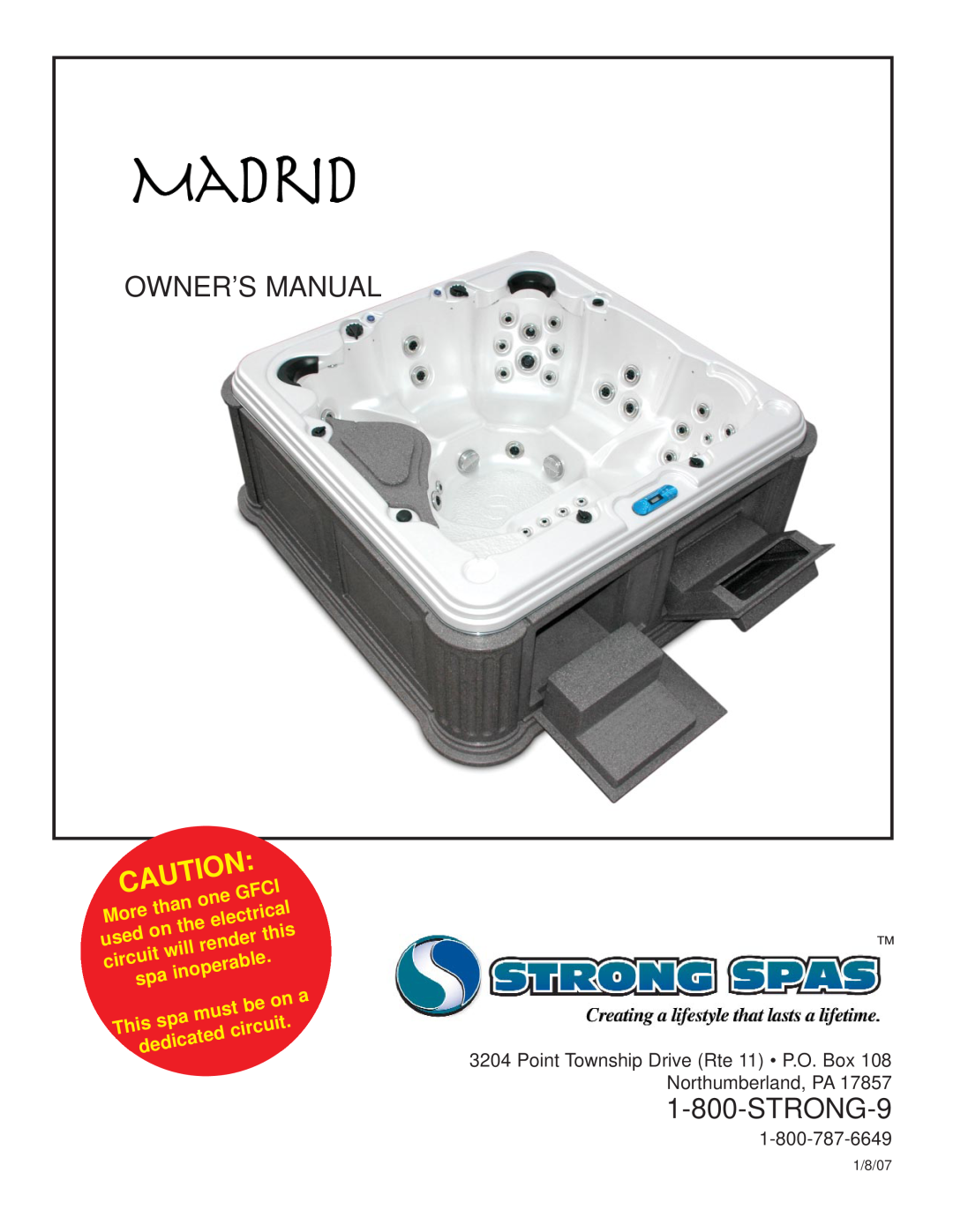 Strong Pools and Spas Madrid owner manual STRONG-9, than, Gfci, More, electrical, used, this, render, will, circuit, must 