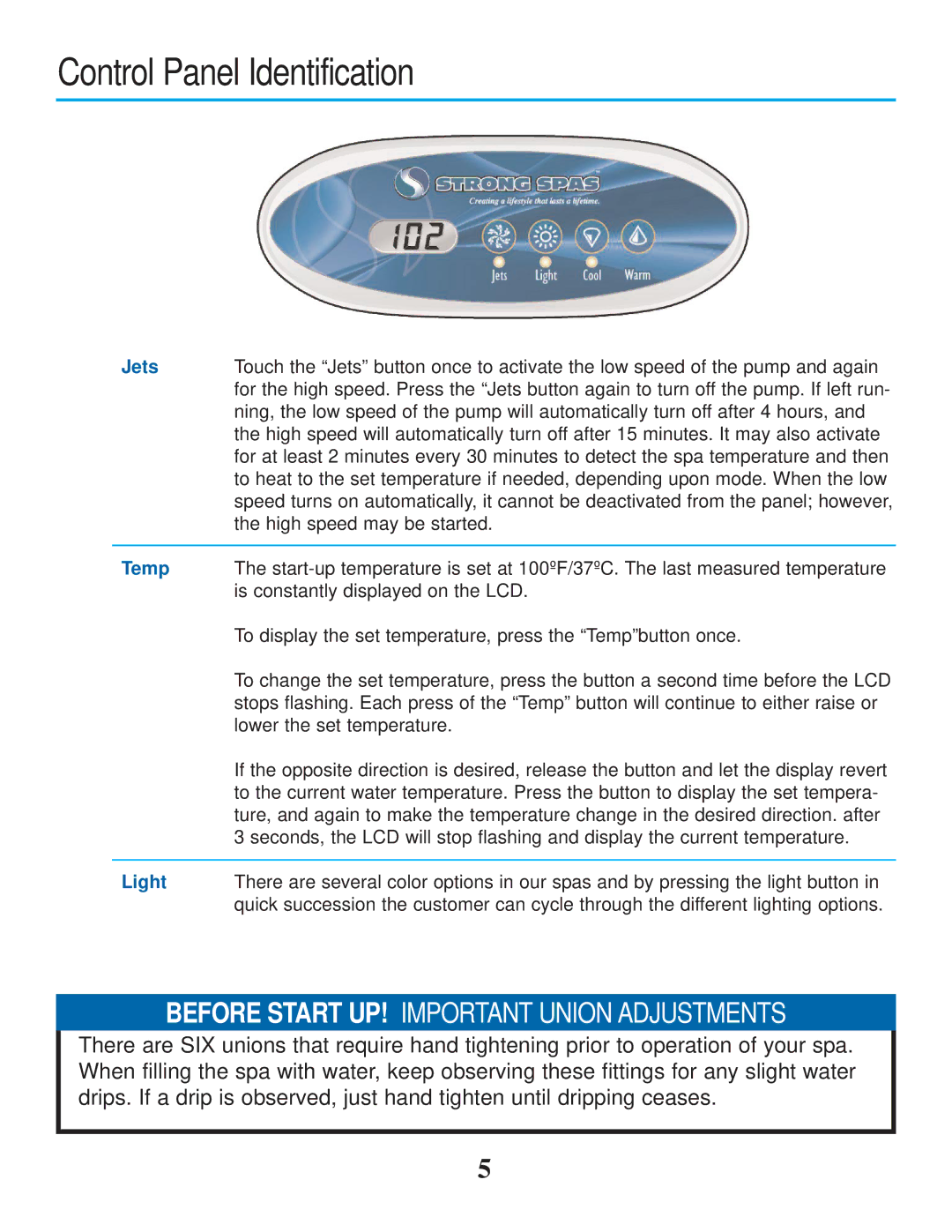 Strong Pools and Spas Maui Spa owner manual Control Panel Identification, Jets 