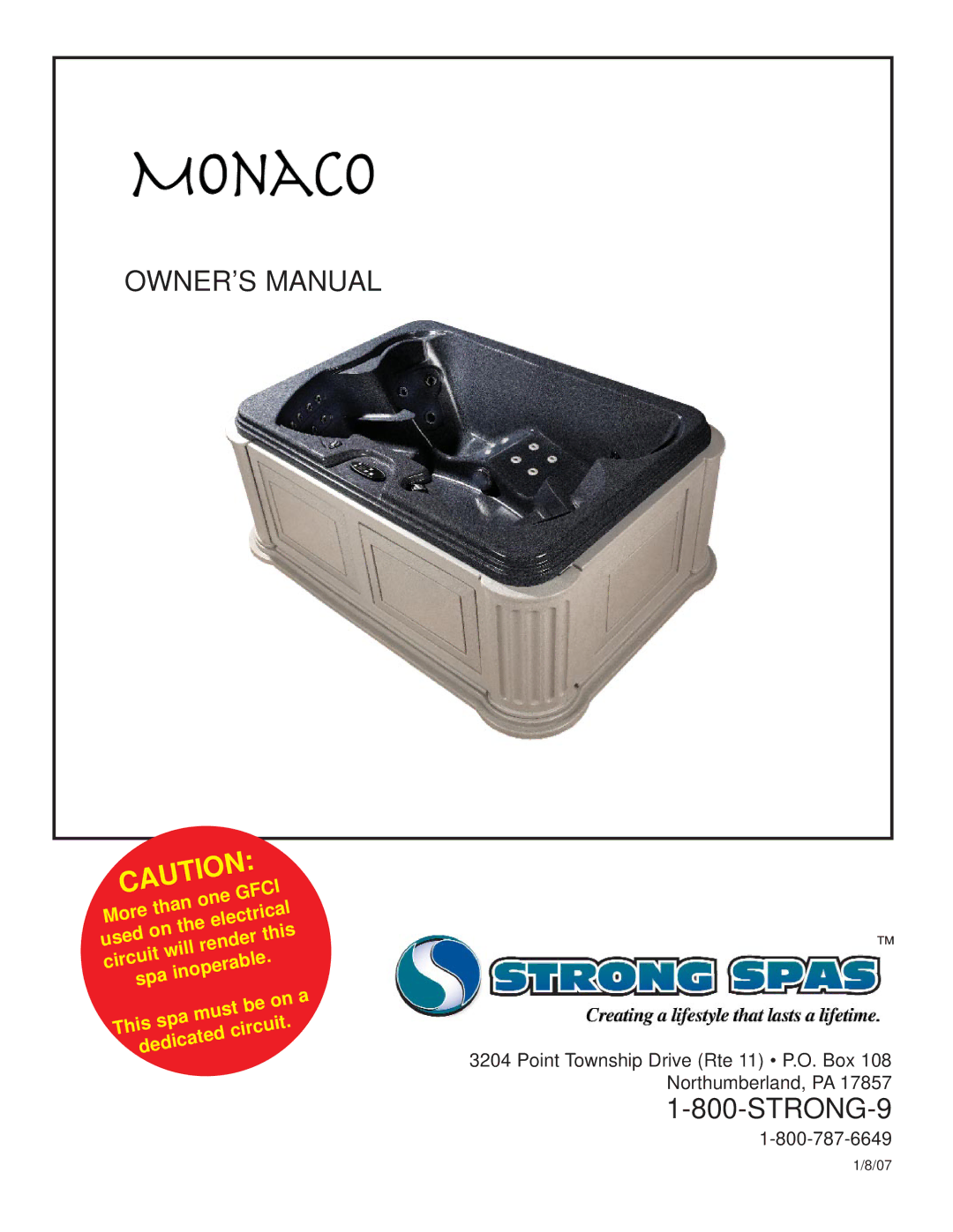 Strong Pools and Spas Monaco owner manual STRONG-9 