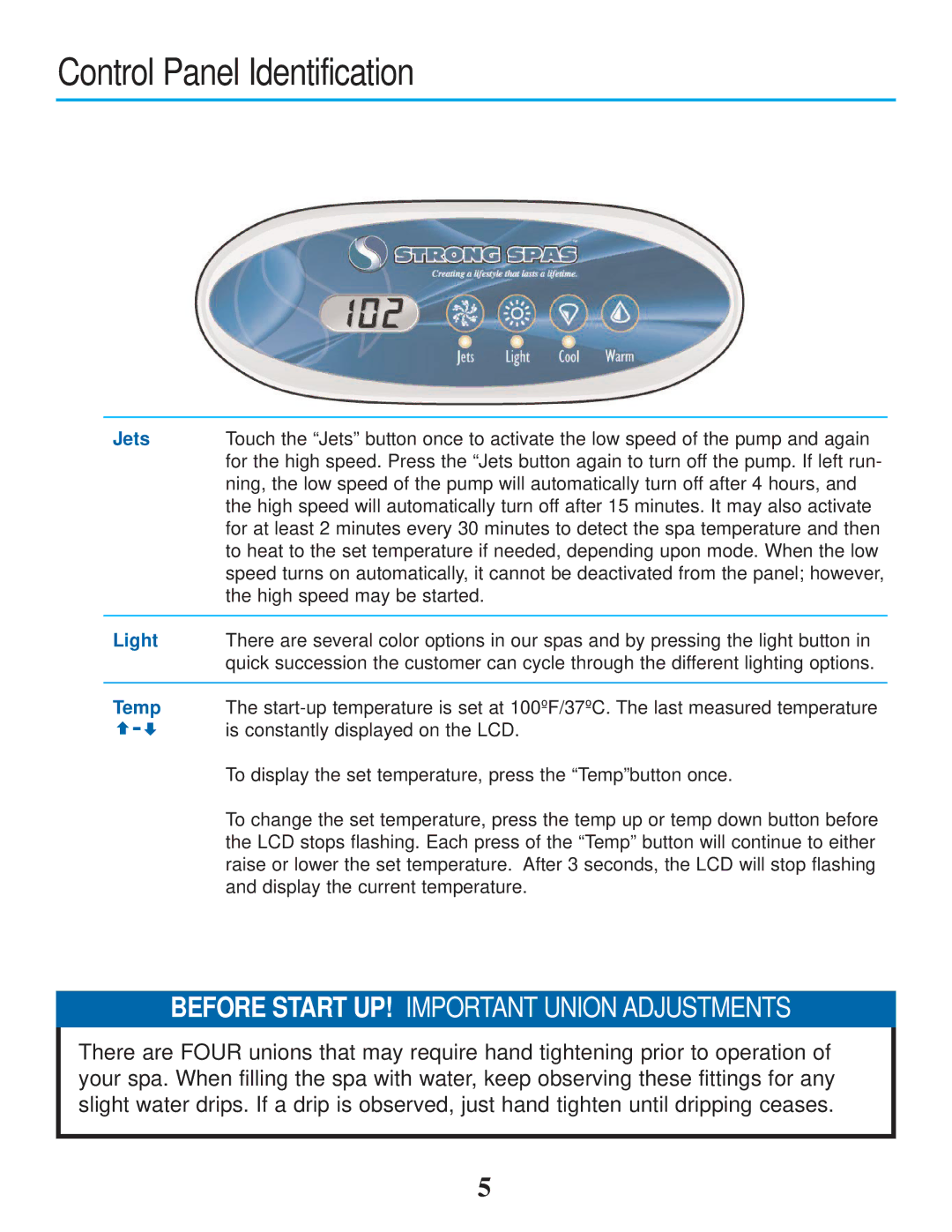 Strong Pools and Spas Rotational Molded resin whirlpool spa owner manual Control Panel Identification, Jets 